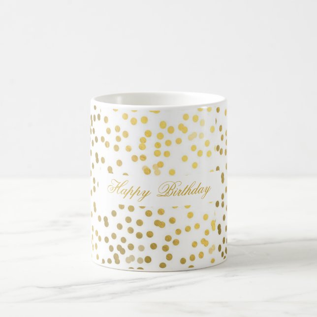 personalize text faux gold confetti happy birthday coffee mug (Center)