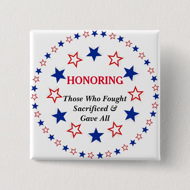 Personalize Text Patriotic Veteran First Responder 2 Inch Square Button (Front)