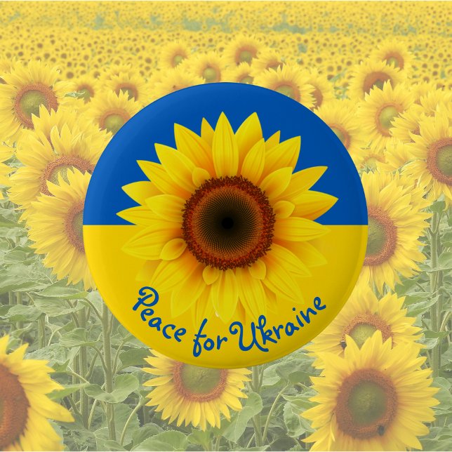 Personalize Text Ukraine Sunflower Yellow Blue 2 Inch Round Button (Creator Uploaded)