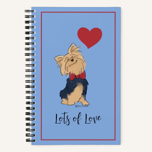 Personalize Text Yorkie Bow Tie and Heart Custom Notebook (Front)