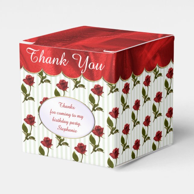 Personalize: Thank You -  Red Roses Pattern Favor Box (Front Side)