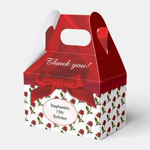 Personalize: Thank You - Red Roses Pattern Favor Box