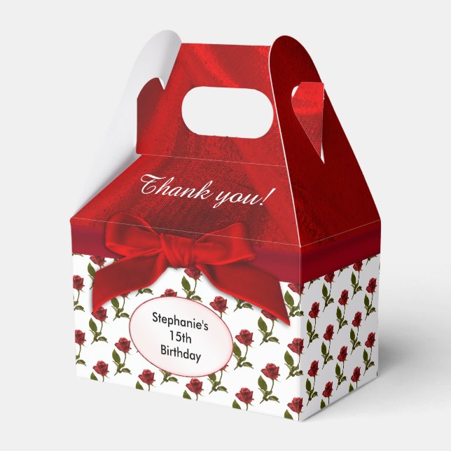 Personalize: Thank You -  Red Roses Pattern Favor Box (Front Side)