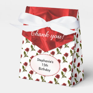 Personalize: Thank You - Red Roses Pattern Favor Box