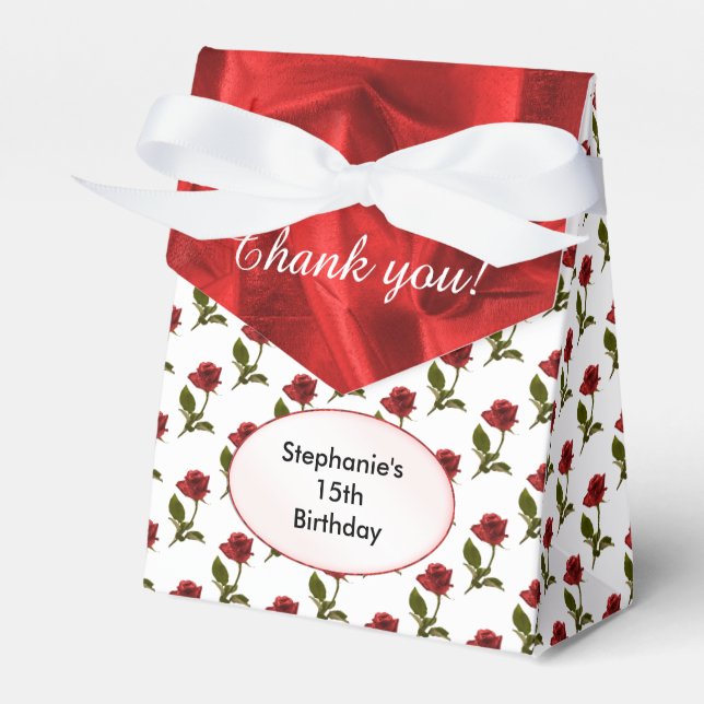 Personalize: Thank You -  Red Roses Pattern Favor Box (Front Side)