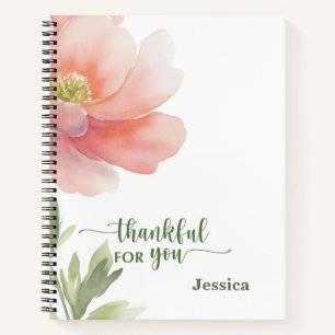 Personalize Thankful for You Watercolor Flower Notebook