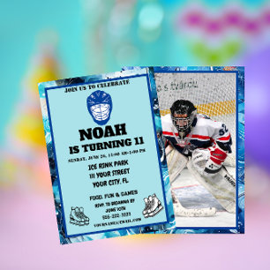 Personalize the hockey-themed kids' birthday  invitation