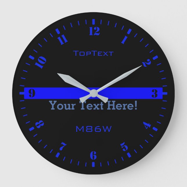 Personalize The Thin Blue Line with 3 Text Lines Large Clock (Front)
