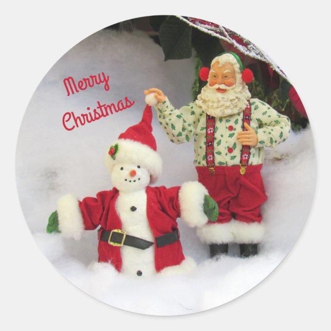 Personalize These Santa Builds a Snowman Stickers (Front)