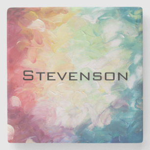 Personalize Thick Textured Abstract Paint Stone Coaster