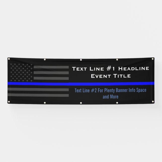 Personalize Thin Blue Line USA Flag Medium Display Banner (Horizontal)