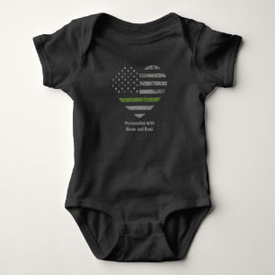 Personalize Thin Green Line Military Heart US Flag Baby Bodysuit