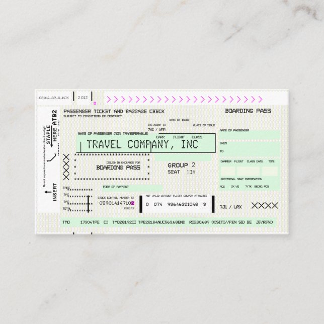 Personalize This Airline Boarding Pass Business Card (Front)