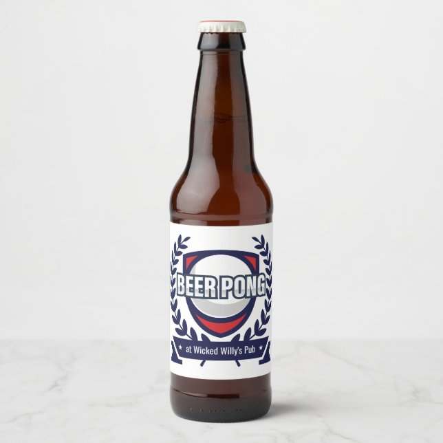 Personalize This Beer Pong Logo Bottle Label (Front)