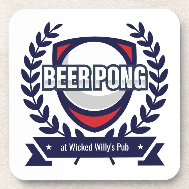Personalize This Beer Pong Logo Coaster (Front)