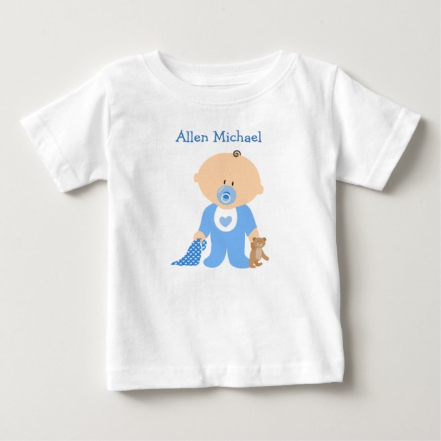 Personalize this Blue  Baby Boy Romper (Front)