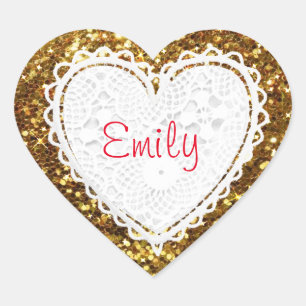 Personalize this Gold Glitter Heart Sticker