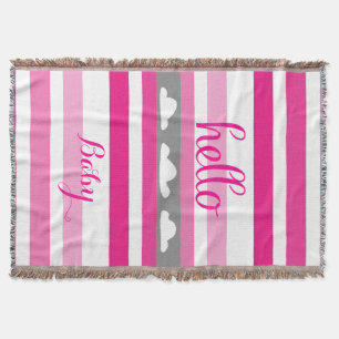Personalize this Hello Cute Pink Grey and White Throw Blanket