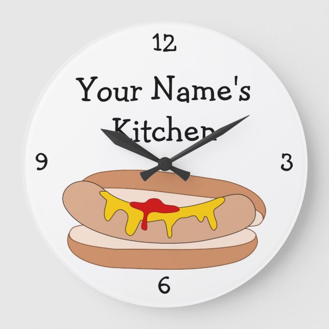 Personalize this Hot Dog in Bun Food Graphic Large Clock (Front)