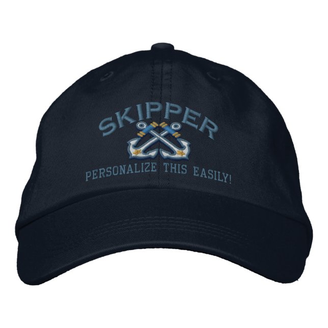 Personalize This Name Location Skipper Nautical Embroidered Hat (Front)