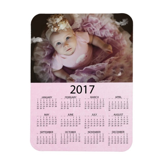 Personalize this Pink 2017 Mini  Calendar Magnet (Vertical)