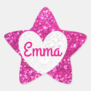 Personalize this Pink Glitter Star Sticker