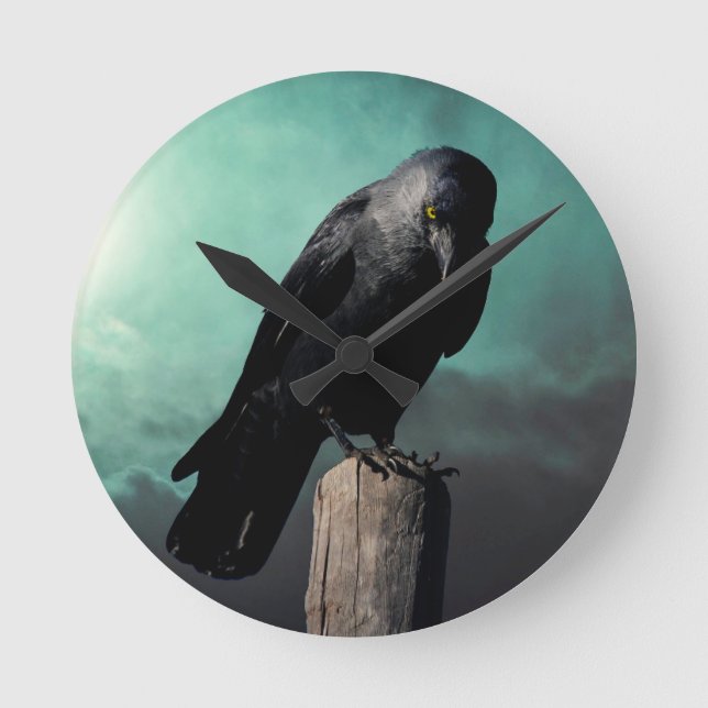 Personalize this Primitive Crow Round Clock (Front)