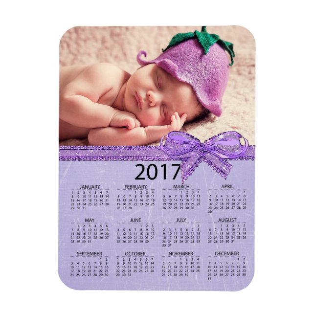 Personalize this Purple 2017 Mini  Calendar Magnet (Vertical)
