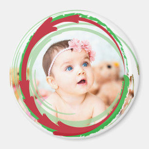 Personalize this Round Christmas Photo Magnet