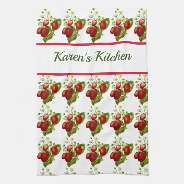 Personalize  this Strawberry Pattern Kitchen Kitchen Towel (Vertical)