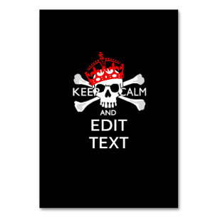 Personalize this Text Keep Calm Crossbones Skull Table Number