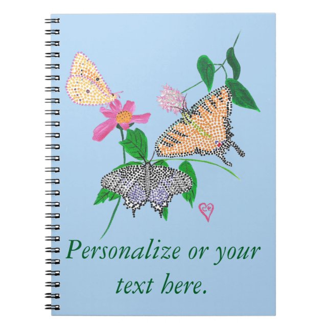 Personalize Three Butterflies Pointillism Notebook (Front)