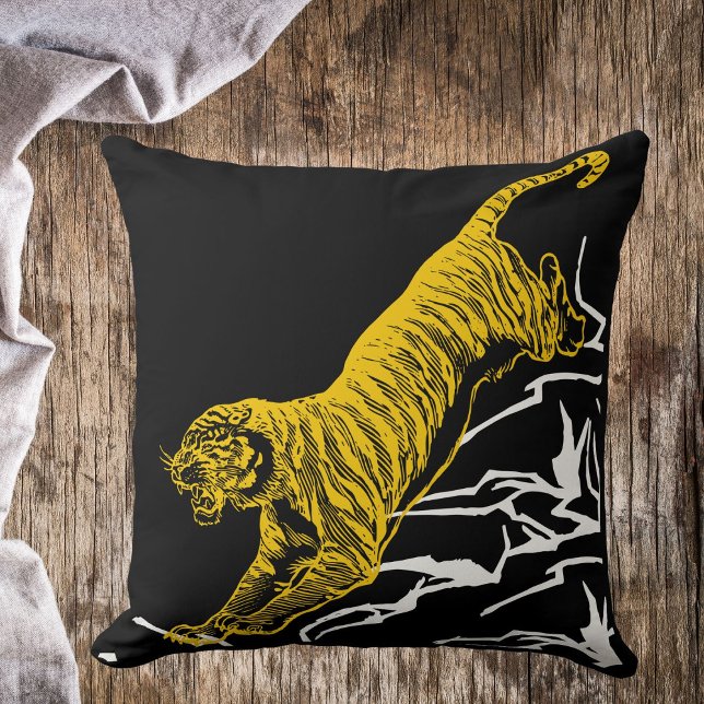 Personalize Tiger Print Safari Wildlife Cat Design Throw Pillow (Creator Uploaded)