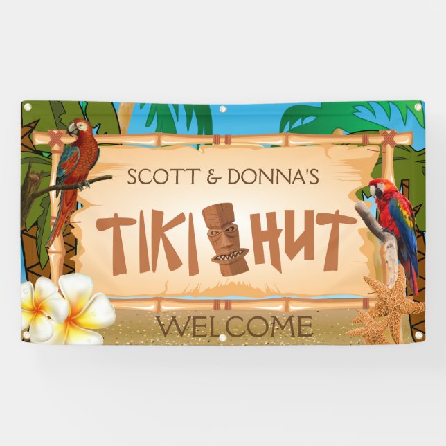 Personalize Tiki Hut in Paradise Welcome Design Banner (Horizontal)