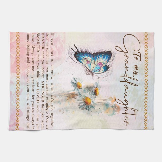 Personalize To My Granddaughter Butterfly Flower Kitchen Towel (Horizontal)
