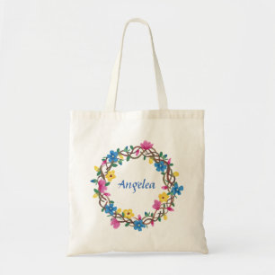 Personalize Tote Bag, Floral Wreathe Bag