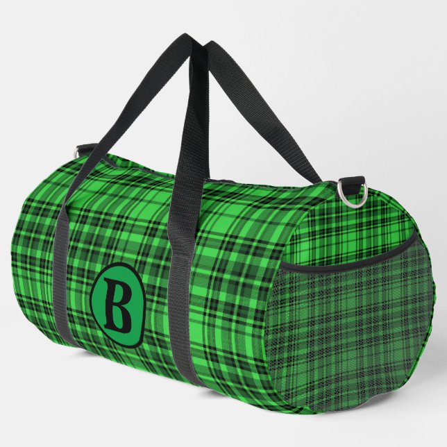 Personalize trendy Name Chequered Plaid Duffle Bag (Right Corner)