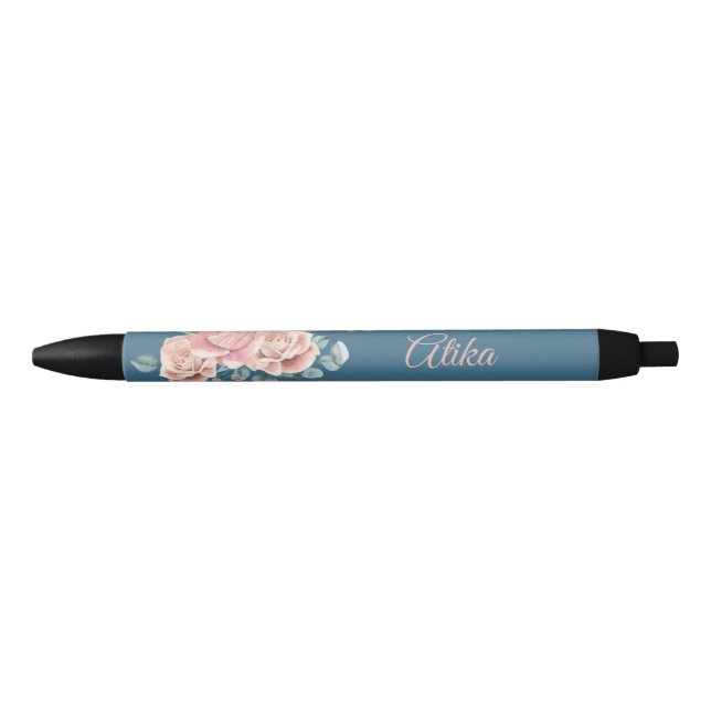 Personalize Trendy Navy and Pink Daisy Floral Pen (Front)