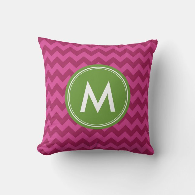 Personalize Trendy Purple Chevron Monogram Throw Pillow (Front)