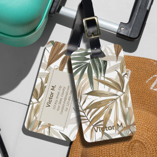 Personalize Tropical Leaf Charcoal Gold Elegant Luggage Tag