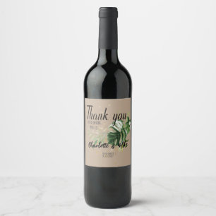 Personalize Tropical Leaf Wedding Thank you Favour Wine Label