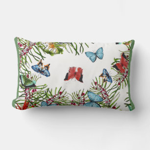 Personalize Tropical Plants Butterflies Red Blue   Lumbar Pillow