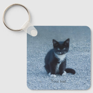 Personalize Tuxedo black and white kitten Keychain