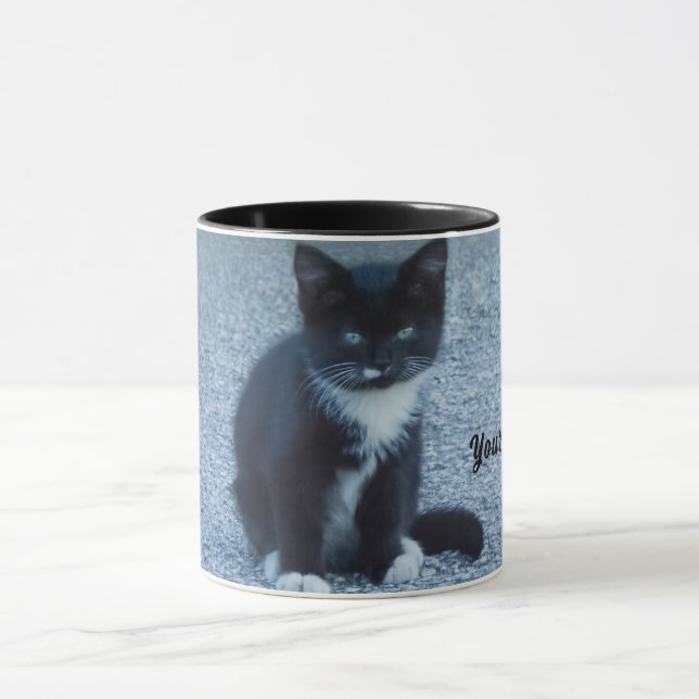 Personalize Tuxedo black and white kitten Mug (Center)