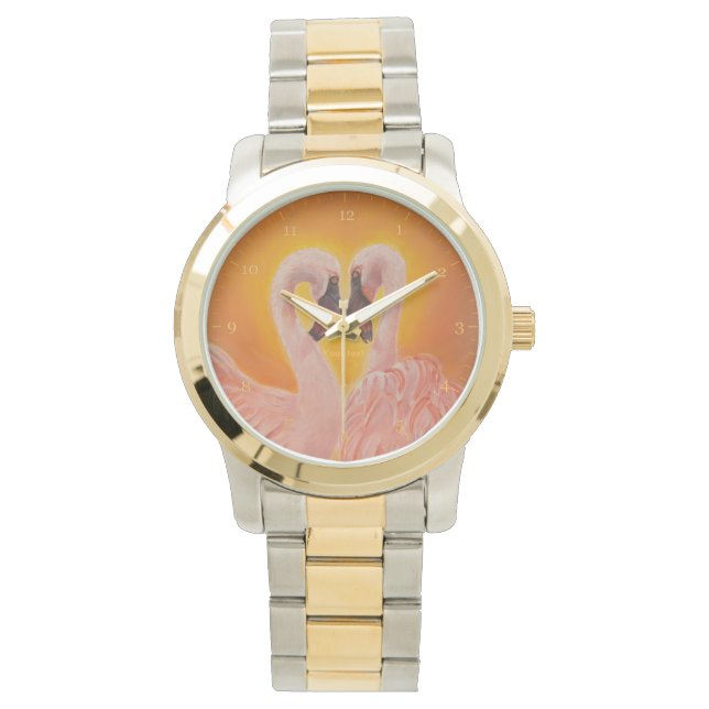 Personalize Two Flamingos Love  heart Dance Watch (Front)