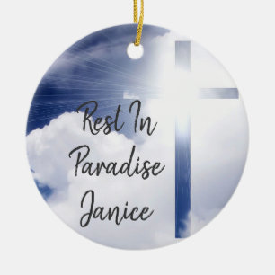 Personalize Two sided Rest in Paradise Memorium Ceramic Ornament