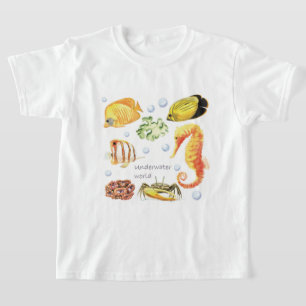 Personalize Underwater World Seaweed Crab Seahorse T-Shirt