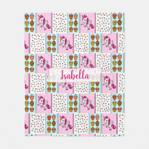 Personalize Unicorn, Cupcakes and Sprinkles Cute Fleece Blanket