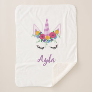 Personalize Unicorn Girls Sherpa Blanket