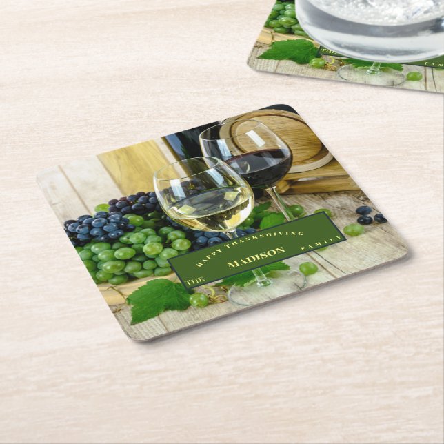 Personalize Unique Thanksgiving Square Paper Coaster (Angled)